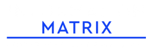 Information Matrix Laurence Fishburne logo white blue